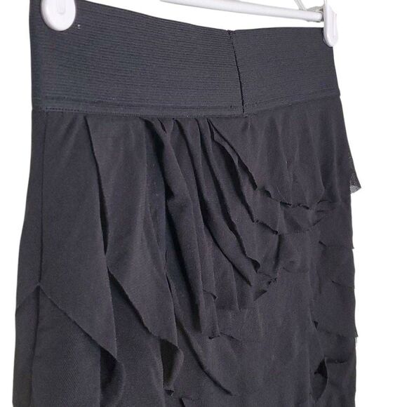 Express Black Tier Mesh Mini Skirt Bandage Waist Scalloped Size Small - Picture 8 of 10